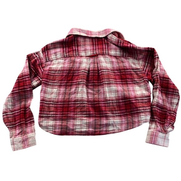 Vintage American Eagle Women's Cropped Shirt Medium Pink Plaid Long Sleeve Crop - Picture 2 of 10